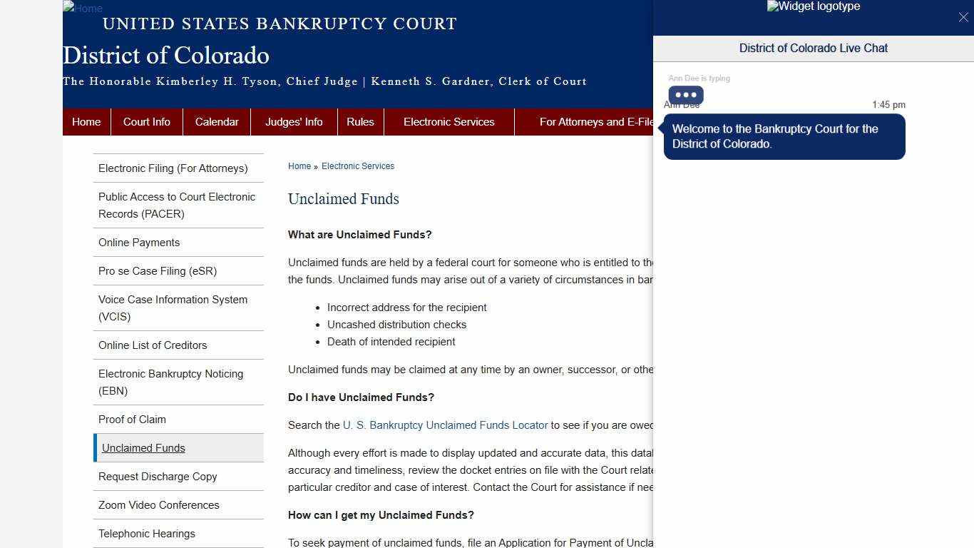 Unclaimed Funds | District of Colorado | United States Bankruptcy Court